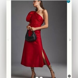 Anthropologie Aureta one shoulder puff sleeve dress❤️❤️❤️❤️